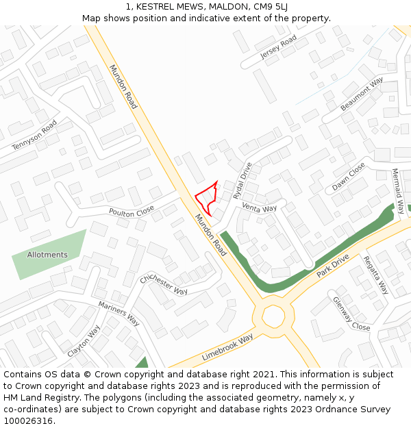 1, KESTREL MEWS, MALDON, CM9 5LJ: Location map and indicative extent of plot