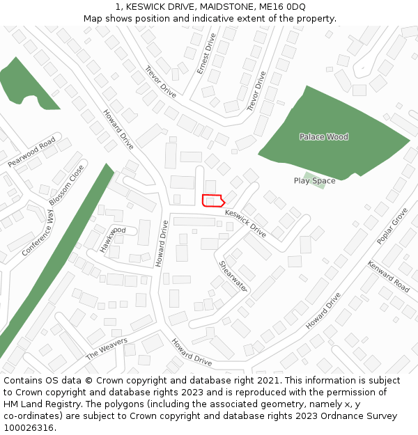 1, KESWICK DRIVE, MAIDSTONE, ME16 0DQ: Location map and indicative extent of plot