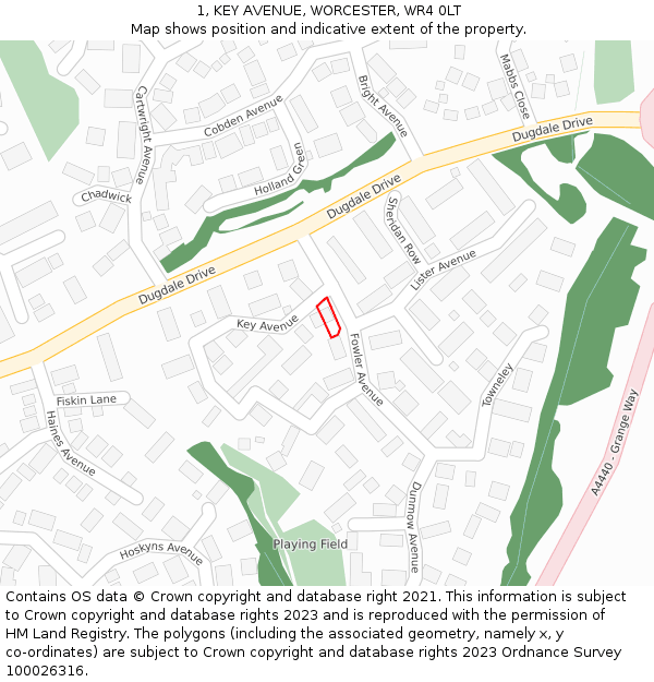 1, KEY AVENUE, WORCESTER, WR4 0LT: Location map and indicative extent of plot