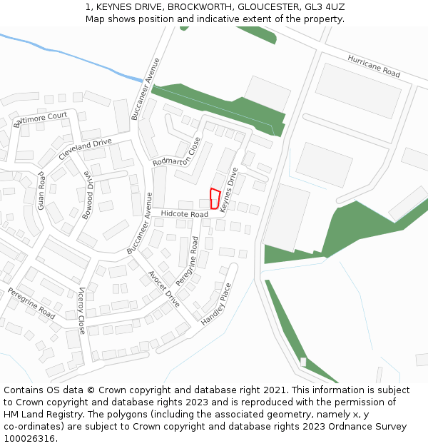 1, KEYNES DRIVE, BROCKWORTH, GLOUCESTER, GL3 4UZ: Location map and indicative extent of plot
