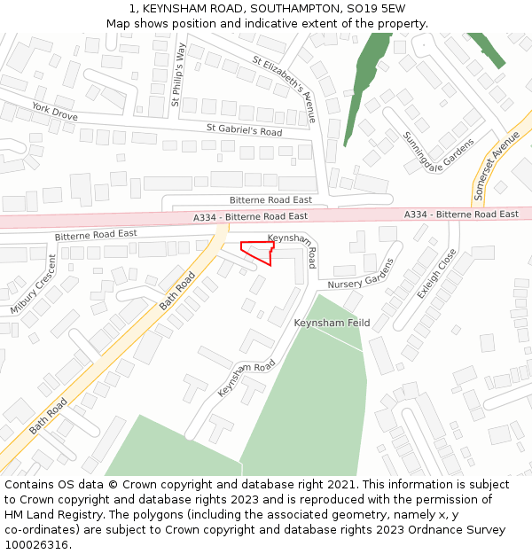 1, KEYNSHAM ROAD, SOUTHAMPTON, SO19 5EW: Location map and indicative extent of plot