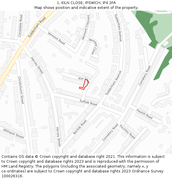 1, KILN CLOSE, IPSWICH, IP4 2FA: Location map and indicative extent of plot