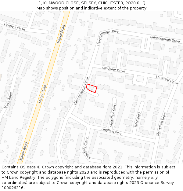 1, KILNWOOD CLOSE, SELSEY, CHICHESTER, PO20 0HQ: Location map and indicative extent of plot