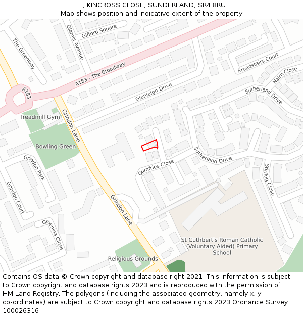 1, KINCROSS CLOSE, SUNDERLAND, SR4 8RU: Location map and indicative extent of plot