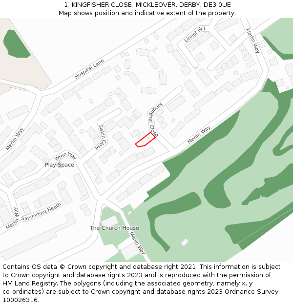 1, KINGFISHER CLOSE, MICKLEOVER, DERBY, DE3 0UE: Location map and indicative extent of plot