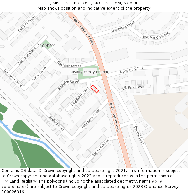 1, KINGFISHER CLOSE, NOTTINGHAM, NG6 0BE: Location map and indicative extent of plot