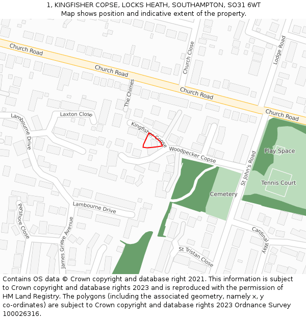 1, KINGFISHER COPSE, LOCKS HEATH, SOUTHAMPTON, SO31 6WT: Location map and indicative extent of plot