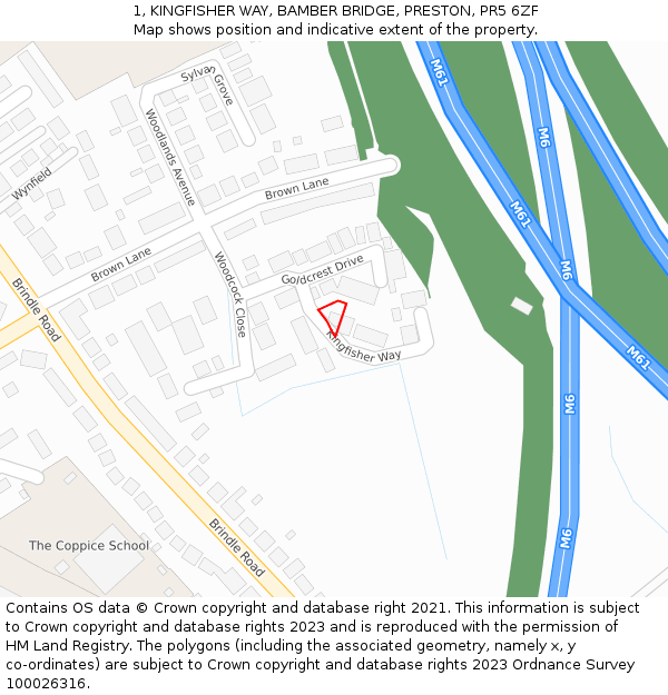 1, KINGFISHER WAY, BAMBER BRIDGE, PRESTON, PR5 6ZF: Location map and indicative extent of plot