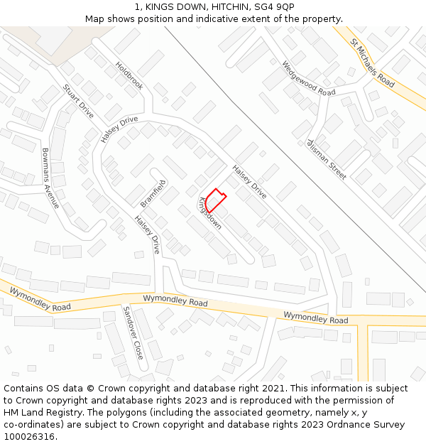 1, KINGS DOWN, HITCHIN, SG4 9QP: Location map and indicative extent of plot