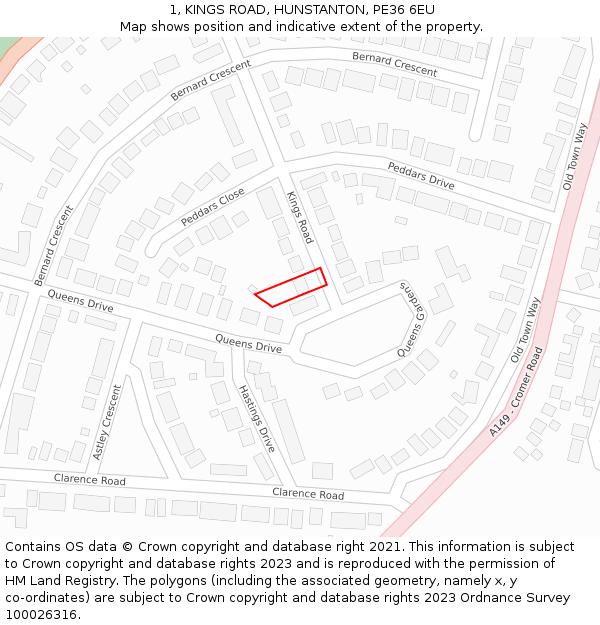 1, KINGS ROAD, HUNSTANTON, PE36 6EU: Location map and indicative extent of plot