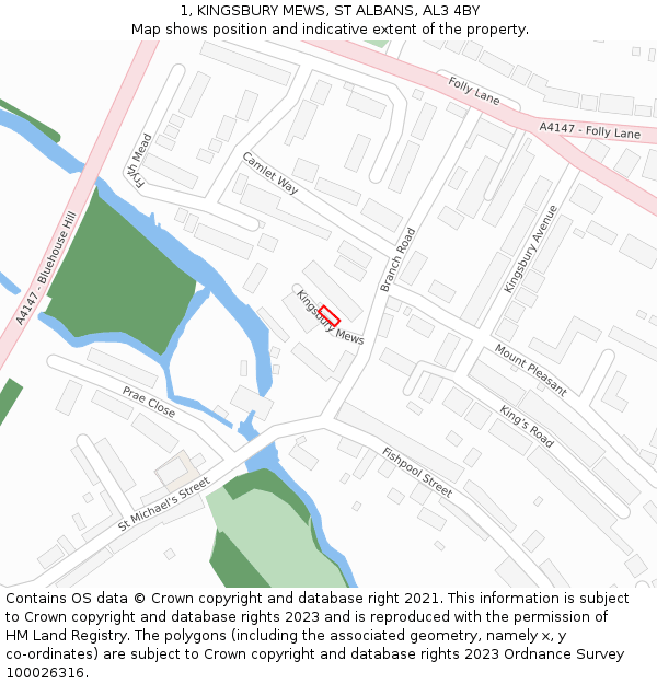 1, KINGSBURY MEWS, ST ALBANS, AL3 4BY: Location map and indicative extent of plot