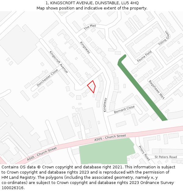 1, KINGSCROFT AVENUE, DUNSTABLE, LU5 4HQ: Location map and indicative extent of plot