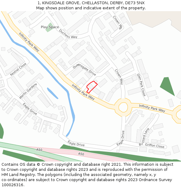 1, KINGSDALE GROVE, CHELLASTON, DERBY, DE73 5NX: Location map and indicative extent of plot
