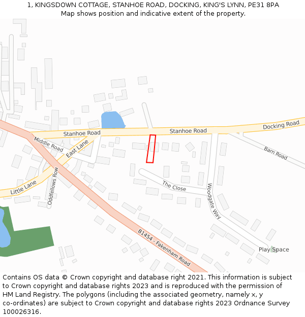 1, KINGSDOWN COTTAGE, STANHOE ROAD, DOCKING, KING'S LYNN, PE31 8PA: Location map and indicative extent of plot