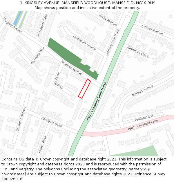 1, KINGSLEY AVENUE, MANSFIELD WOODHOUSE, MANSFIELD, NG19 9HY: Location map and indicative extent of plot