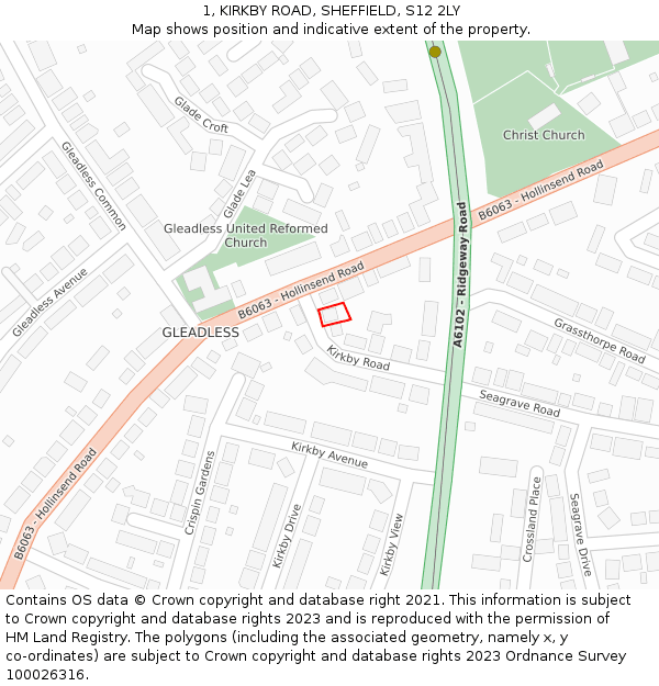 1, KIRKBY ROAD, SHEFFIELD, S12 2LY: Location map and indicative extent of plot