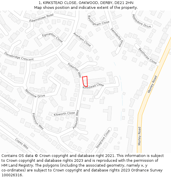 1, KIRKSTEAD CLOSE, OAKWOOD, DERBY, DE21 2HN: Location map and indicative extent of plot