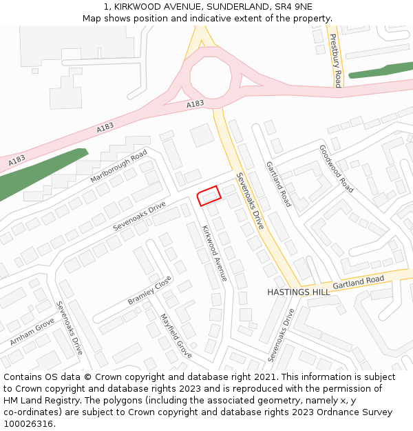 1, KIRKWOOD AVENUE, SUNDERLAND, SR4 9NE: Location map and indicative extent of plot