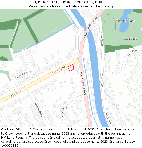 1, KIRTON LANE, THORNE, DONCASTER, DN8 5RE: Location map and indicative extent of plot
