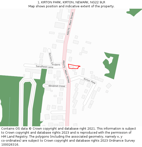 1, KIRTON PARK, KIRTON, NEWARK, NG22 9LR: Location map and indicative extent of plot