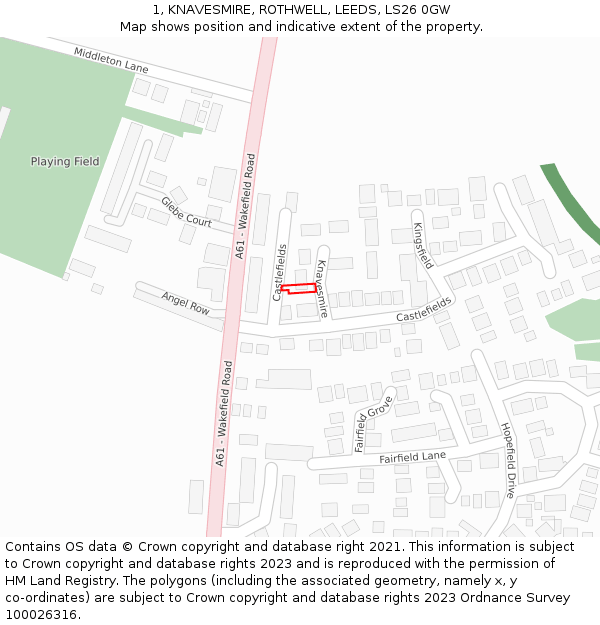 1, KNAVESMIRE, ROTHWELL, LEEDS, LS26 0GW: Location map and indicative extent of plot