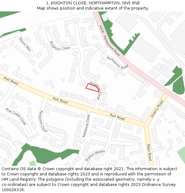 1, KNIGHTON CLOSE, NORTHAMPTON, NN5 6NE: Location map and indicative extent of plot