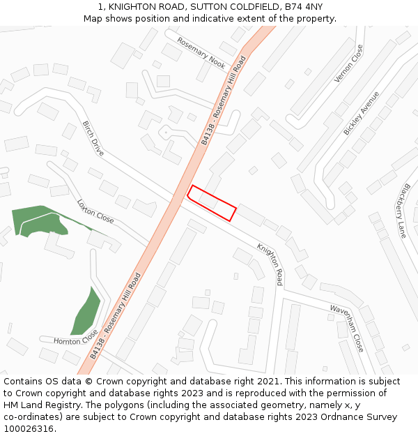 1, KNIGHTON ROAD, SUTTON COLDFIELD, B74 4NY: Location map and indicative extent of plot