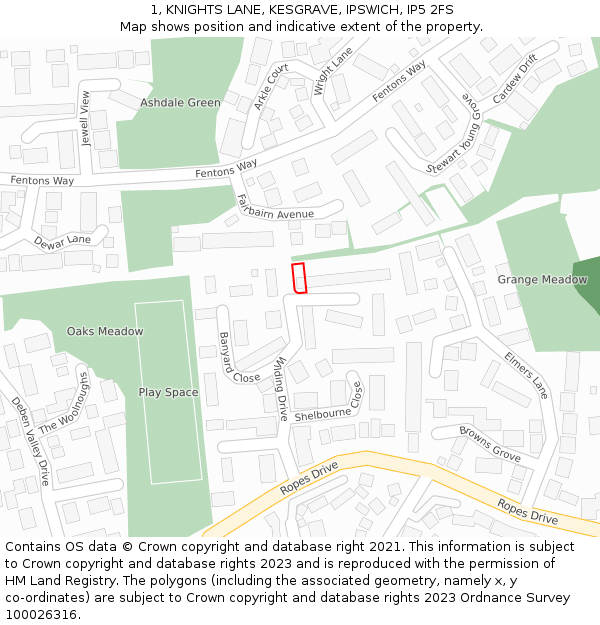 1, KNIGHTS LANE, KESGRAVE, IPSWICH, IP5 2FS: Location map and indicative extent of plot