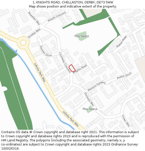 1, KNIGHTS ROAD, CHELLASTON, DERBY, DE73 5WW: Location map and indicative extent of plot