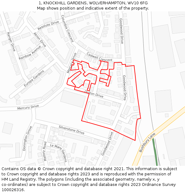 1, KNOCKHILL GARDENS, WOLVERHAMPTON, WV10 6FG: Location map and indicative extent of plot
