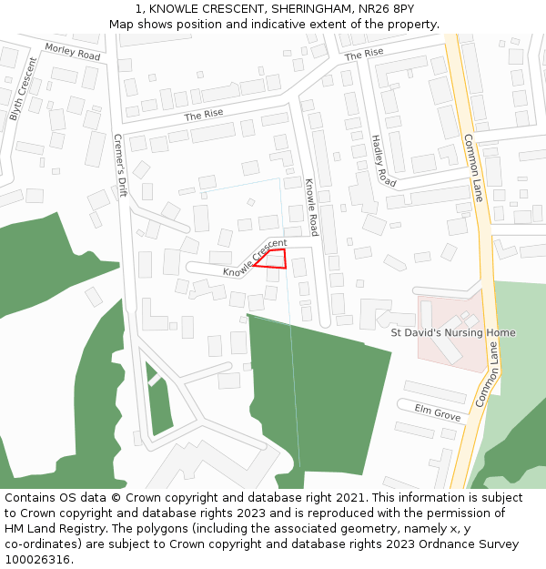 1, KNOWLE CRESCENT, SHERINGHAM, NR26 8PY: Location map and indicative extent of plot