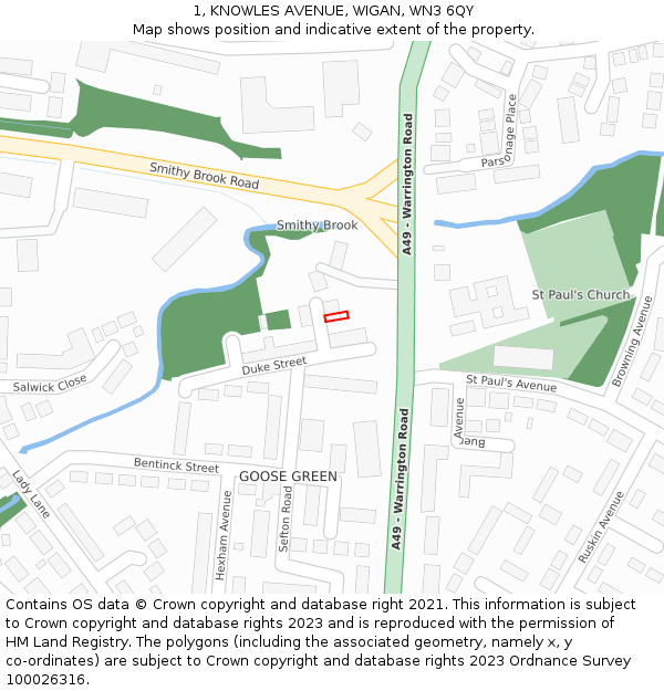 1, KNOWLES AVENUE, WIGAN, WN3 6QY: Location map and indicative extent of plot