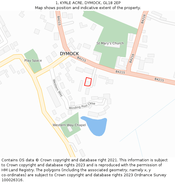 1, KYRLE ACRE, DYMOCK, GL18 2EP: Location map and indicative extent of plot