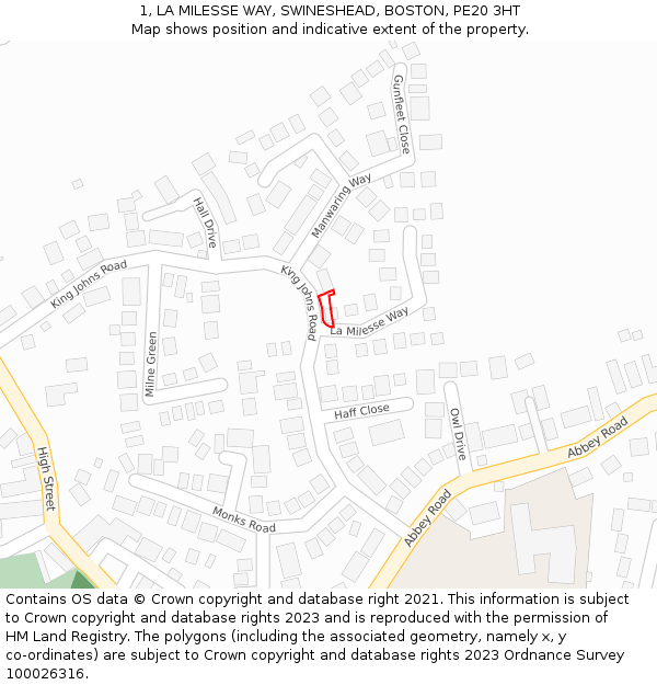 1, LA MILESSE WAY, SWINESHEAD, BOSTON, PE20 3HT: Location map and indicative extent of plot
