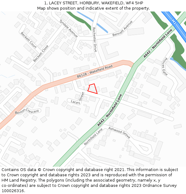 1, LACEY STREET, HORBURY, WAKEFIELD, WF4 5HP: Location map and indicative extent of plot