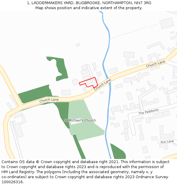1, LADDERMAKERS YARD, BUGBROOKE, NORTHAMPTON, NN7 3RG: Location map and indicative extent of plot