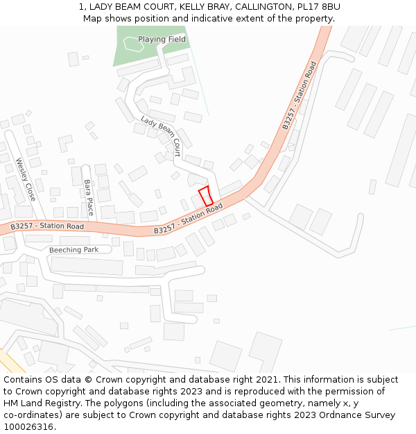 1, LADY BEAM COURT, KELLY BRAY, CALLINGTON, PL17 8BU: Location map and indicative extent of plot