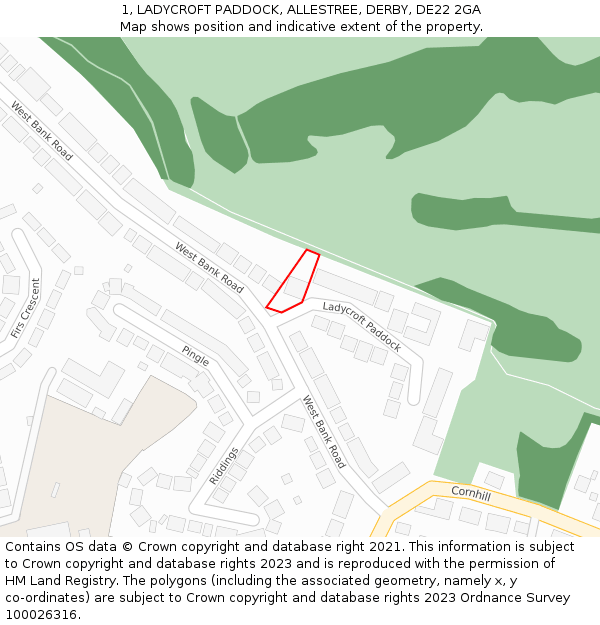 1, LADYCROFT PADDOCK, ALLESTREE, DERBY, DE22 2GA: Location map and indicative extent of plot