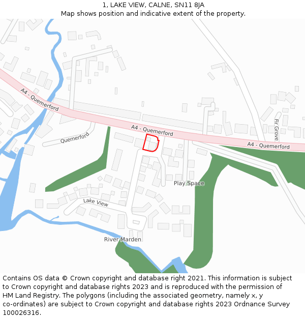 1, LAKE VIEW, CALNE, SN11 8JA: Location map and indicative extent of plot