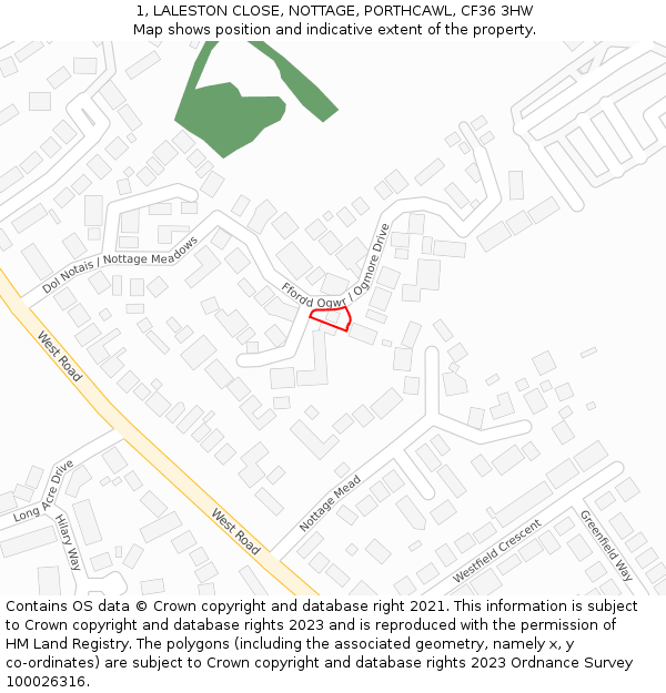 1, LALESTON CLOSE, NOTTAGE, PORTHCAWL, CF36 3HW: Location map and indicative extent of plot