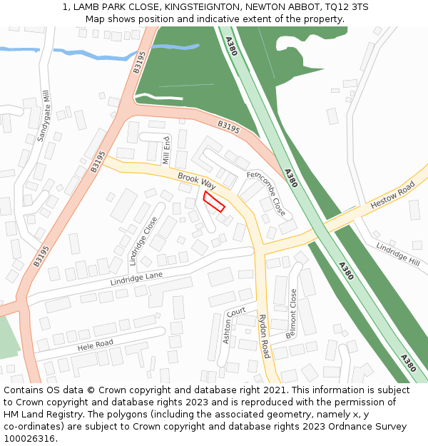 1, LAMB PARK CLOSE, KINGSTEIGNTON, NEWTON ABBOT, TQ12 3TS: Location map and indicative extent of plot