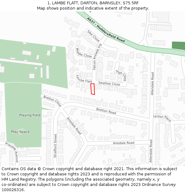 1, LAMBE FLATT, DARTON, BARNSLEY, S75 5RF: Location map and indicative extent of plot