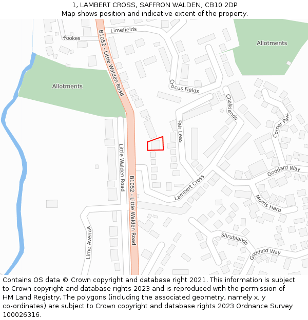 1, LAMBERT CROSS, SAFFRON WALDEN, CB10 2DP: Location map and indicative extent of plot