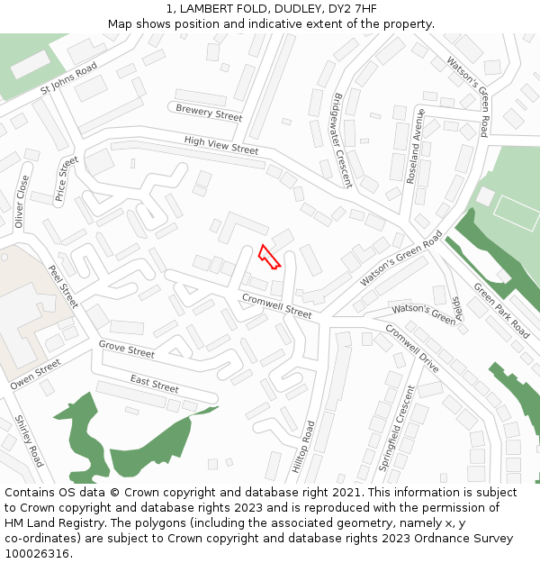 1, LAMBERT FOLD, DUDLEY, DY2 7HF: Location map and indicative extent of plot