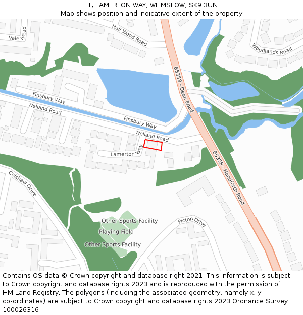 1, LAMERTON WAY, WILMSLOW, SK9 3UN: Location map and indicative extent of plot