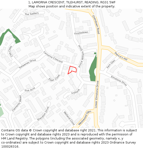 1, LAMORNA CRESCENT, TILEHURST, READING, RG31 5WF: Location map and indicative extent of plot