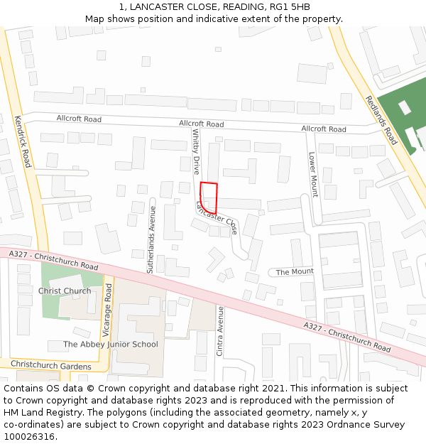 1, LANCASTER CLOSE, READING, RG1 5HB: Location map and indicative extent of plot