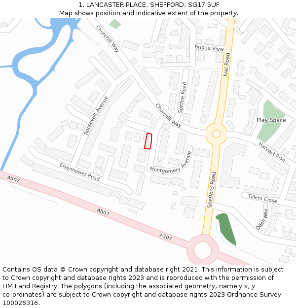 1, LANCASTER PLACE, SHEFFORD, SG17 5UF: Location map and indicative extent of plot