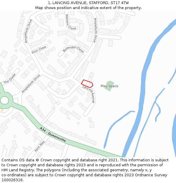 1, LANCING AVENUE, STAFFORD, ST17 4TW: Location map and indicative extent of plot