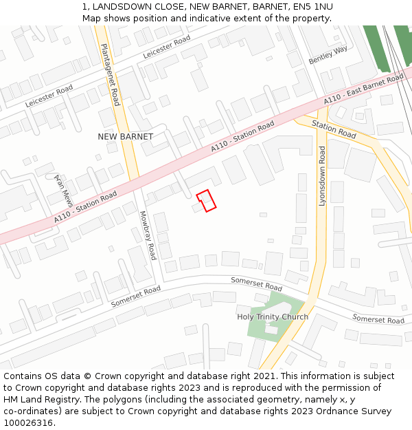1, LANDSDOWN CLOSE, NEW BARNET, BARNET, EN5 1NU: Location map and indicative extent of plot
